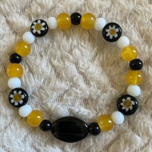 Handmade Black, Yellow, and White Stretch Bracelet